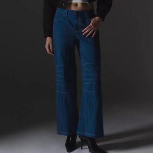 Silence + Noise Contrast Stitch Dark Blue Cargo Utility Stule Boot Cut Flare